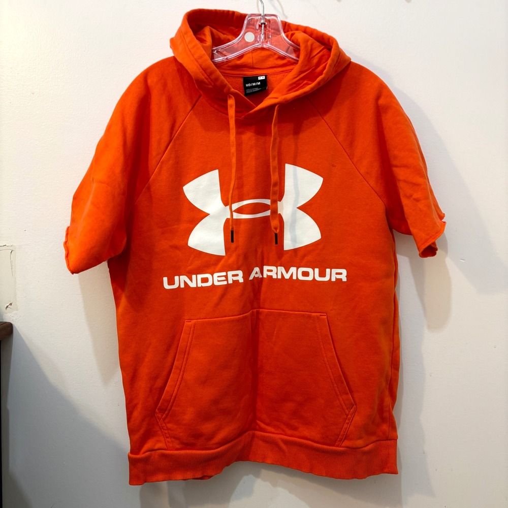 Under Armour Rival Fleece Logo Short-Sleeve Hoodie Sweatshirt Orange Men Medium